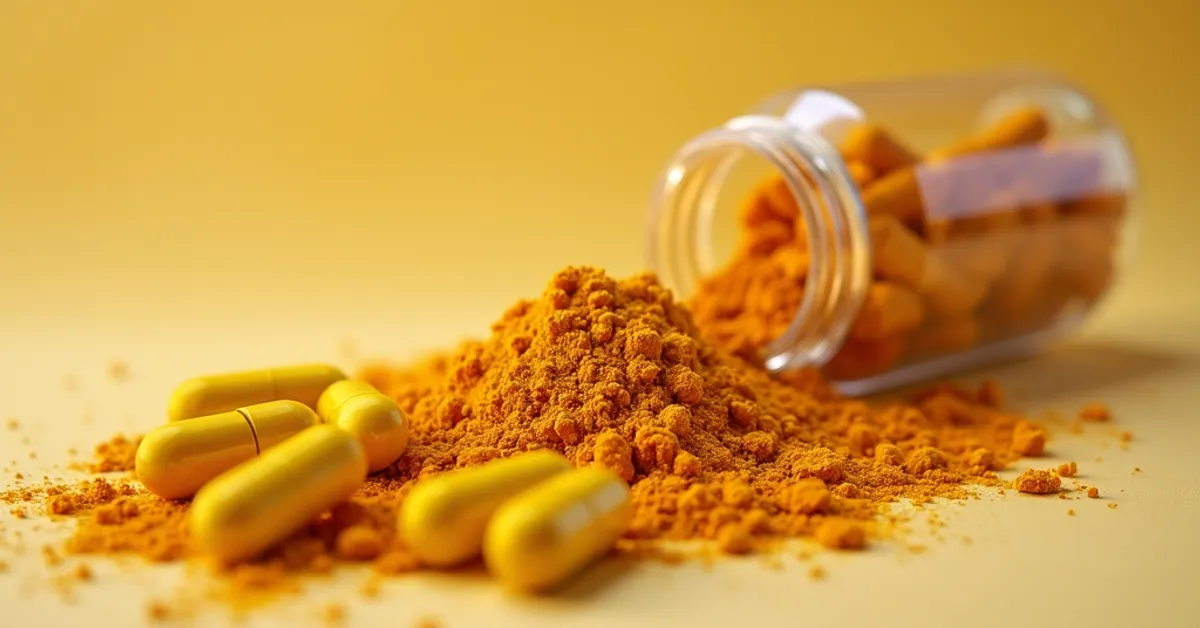 Golden turmeric powder and curcumin capsules with cholesterol research context